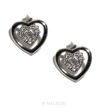 RMB|925: double heart earrings light point woman pave zircon White