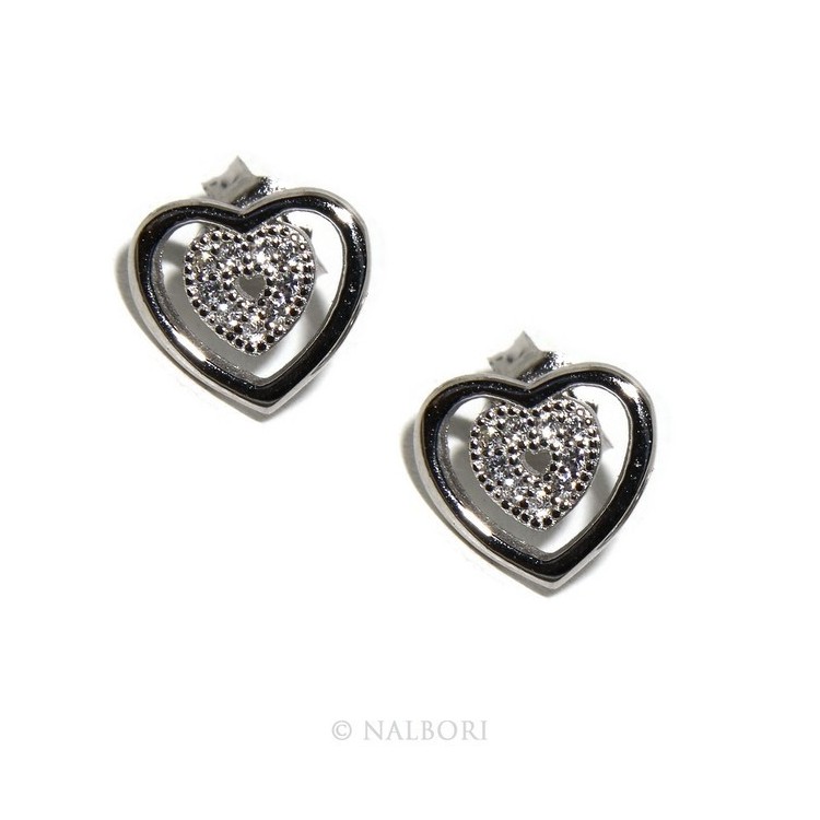 RMB|925: double heart earrings light point woman pave zircon White