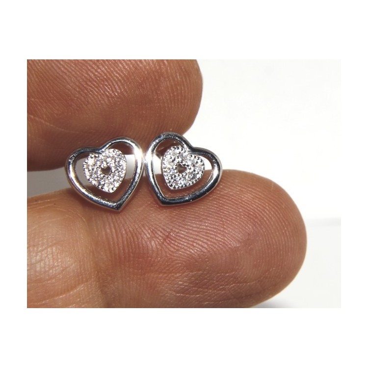 RMB|925: double heart earrings light point woman pave zircon White