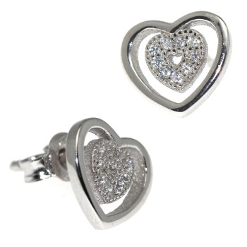 RMB|925 silver double heart earrings light point pavé white zircon woman
