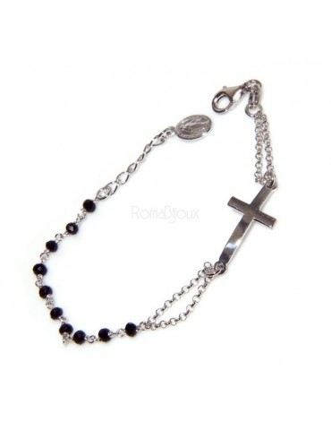 Rosary bracelet male female 925 silver image Madonna, convex cross and black crystal. mis 17.50