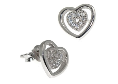 RMB|925 silver double heart earrings light point pavé white zircon woman