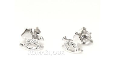 RMB|Argento 925 : orecchini donna ragazza bambina stud cavallo a dondolo pave' di zirconi bianchi