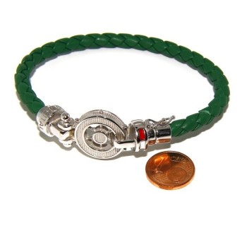 RMB|ARGENTO 925 : Bracciale uomo massiccio pelle con timone e serigrafie made in italy verde
