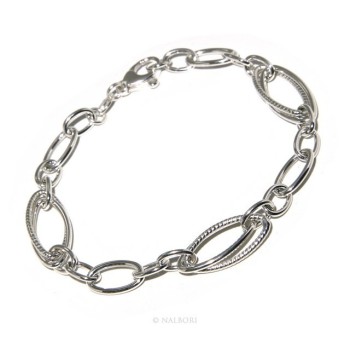 RMB|Woman bracelet in 925 sterling silver rhodium not, oval Glazed and smooth 18,50 cm