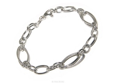 RMB|Bracciale donna in Argento 925 non rodiato, ovali brillantati e lisci 18,50 cm