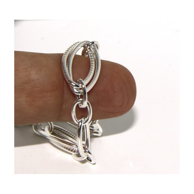 RMB|Woman bracelet in 925 sterling silver rhodium not, oval Glazed and smooth 18,50 cm