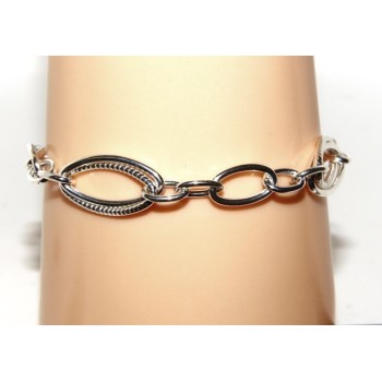 RMB|Bracciale donna in Argento 925 non rodiato, ovali brillantati e lisci 18,50 cm