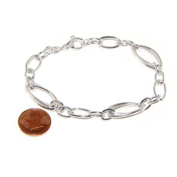 RMB|Woman bracelet in 925 sterling silver rhodium not, oval Glazed and smooth 18,50 cm