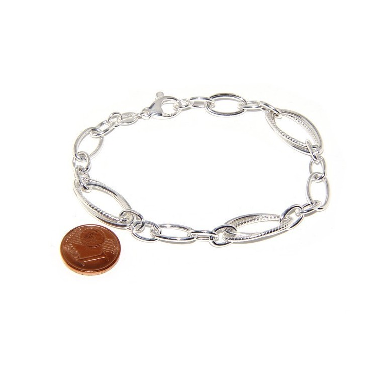 RMB|Woman bracelet in 925 sterling silver rhodium not, oval Glazed and smooth 18,50 cm