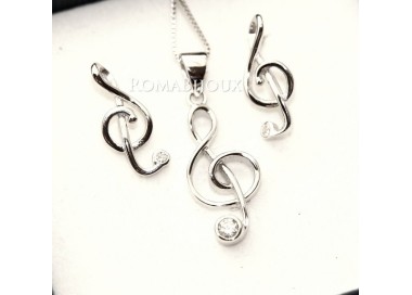 RMB|Parure musica chiave di sol Girocollo veneziano in argento 925 con ciondolo e Orecchini abbinati in Cofanetto
