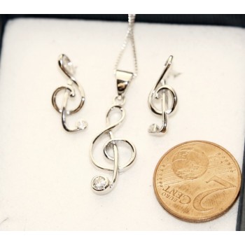RMB|Parure musica chiave di sol Girocollo veneziano in argento 925 con ciondolo e Orecchini abbinati in Cofanetto