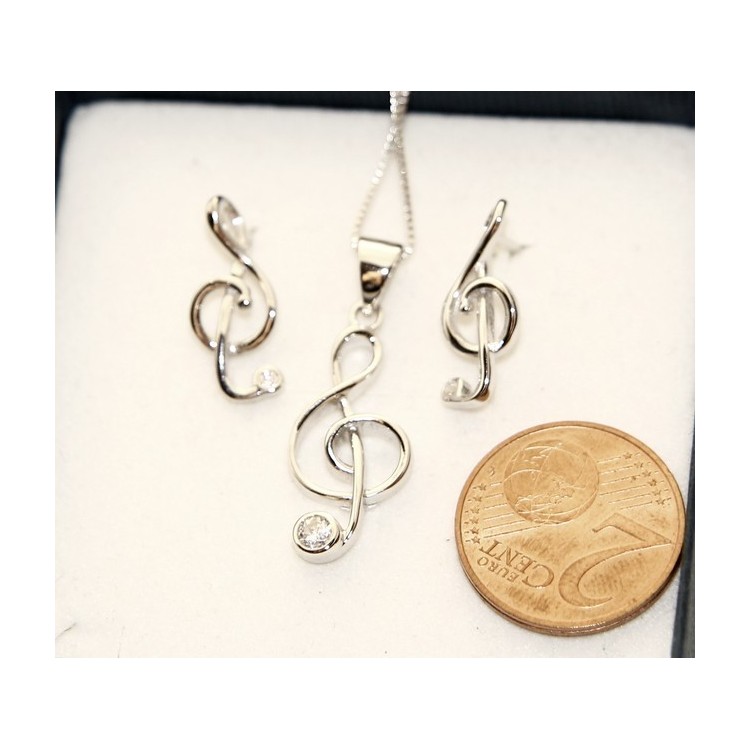 RMB|Parure musica chiave di sol Girocollo veneziano in argento 925 con ciondolo e Orecchini abbinati in Cofanetto