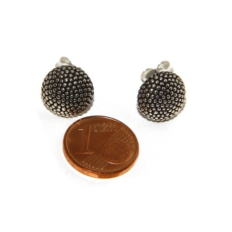 RMB|925: pair of man half sphere woman earrings studded processing Sardinian type 12
