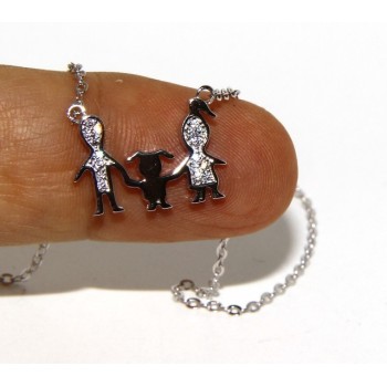 RMB|Argento 925 : Collana Collier donna pendente centrale famiglia con bambina figlia unica