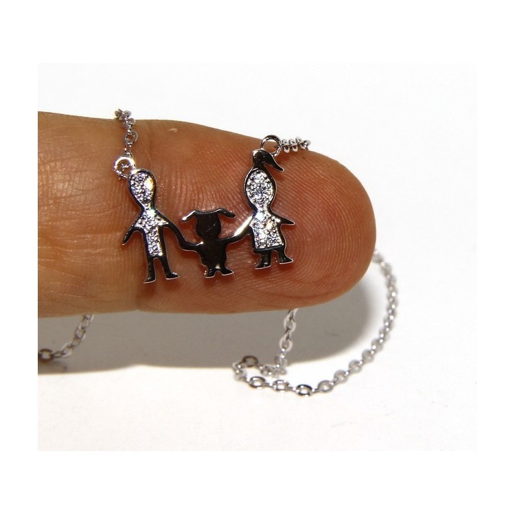 RMB|Argento 925 : Collana Collier donna pendente centrale famiglia con bambina figlia unica