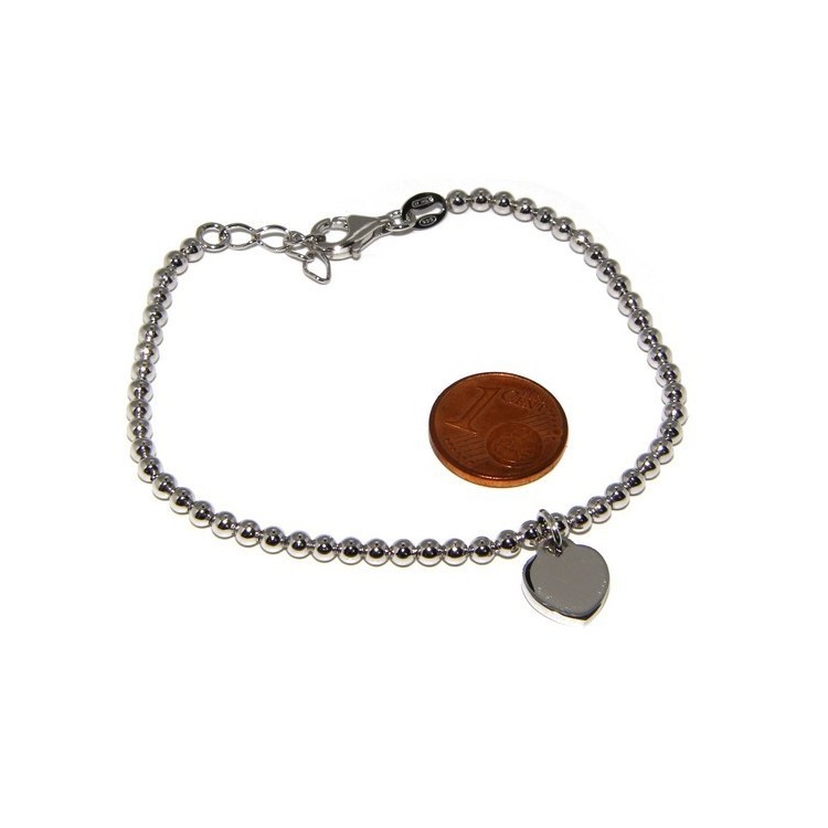 RMB|Bracelet in 925 sterling silver pendant woman balls with smooth heart pendant