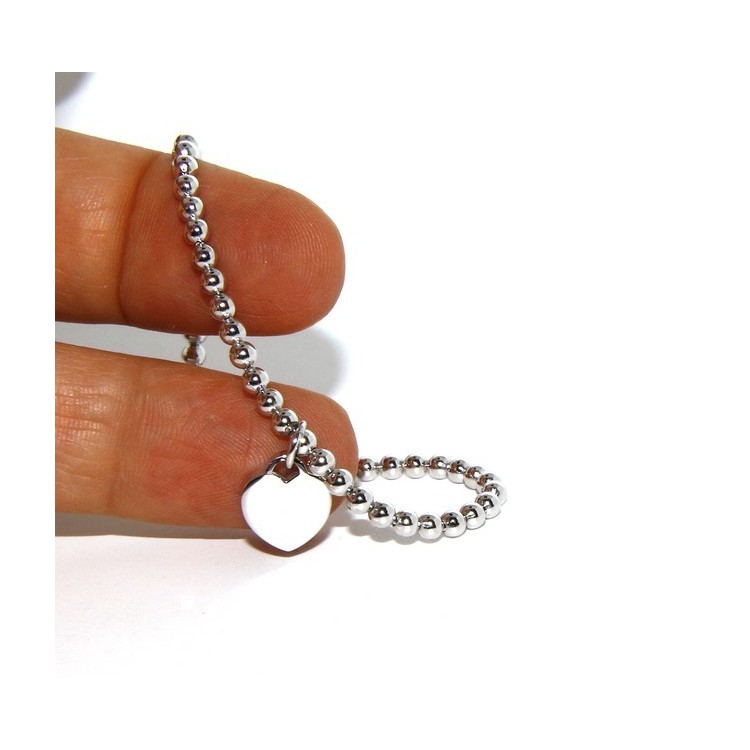 RMB|Bracciale a palline donna in Argento 925 con pendente ciondolo cuore liscio