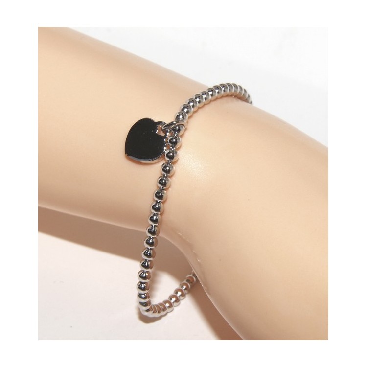 RMB|Bracelet in 925 sterling silver pendant woman balls with smooth heart pendant