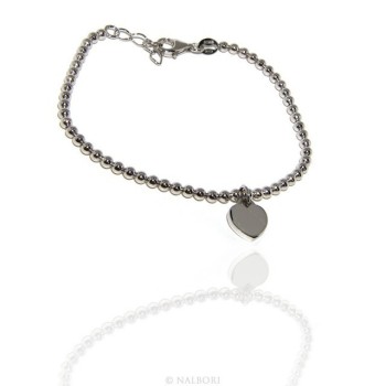RMB|Bracciale a palline donna in Argento 925 con pendente ciondolo cuore liscio