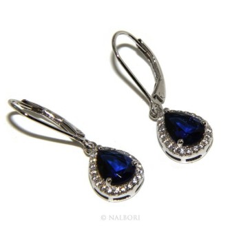 RMB|Argento 925 : orecchini donna punto luce zircone bianco e blu sapphire goccia monachella sicurezza.