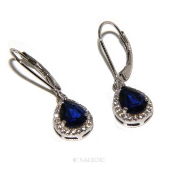 RMB|Argento 925 : orecchini donna punto luce zircone bianco e blu sapphire goccia monachella sicurezza.