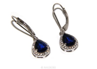 RMB|Argento 925 : orecchini donna punto luce zircone bianco e blu sapphire goccia monachella sicurezza.