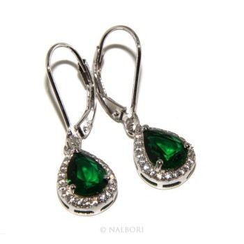 RMB|Argento 925 : orecchini donna punto luce zircone bianco e verde emerald goccia monachella sicurezza