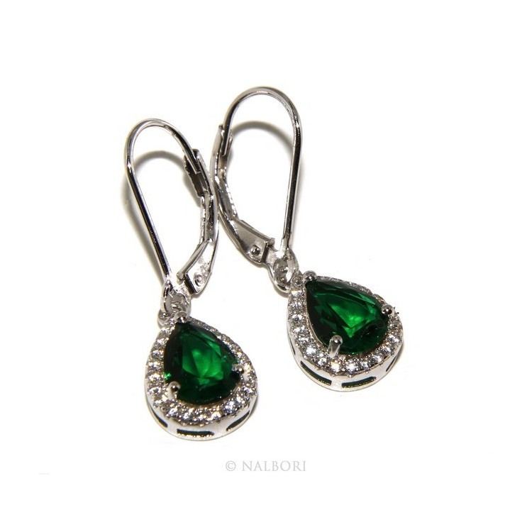RMB|925: white zircon earrings woman point light green emerald drop fishhook Safety