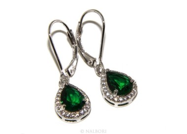 RMB|925: white zircon earrings woman point light green emerald drop fishhook Safety