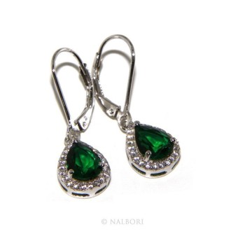 RMB|Argento 925 : orecchini donna punto luce zircone bianco e verde emerald goccia monachella sicurezza
