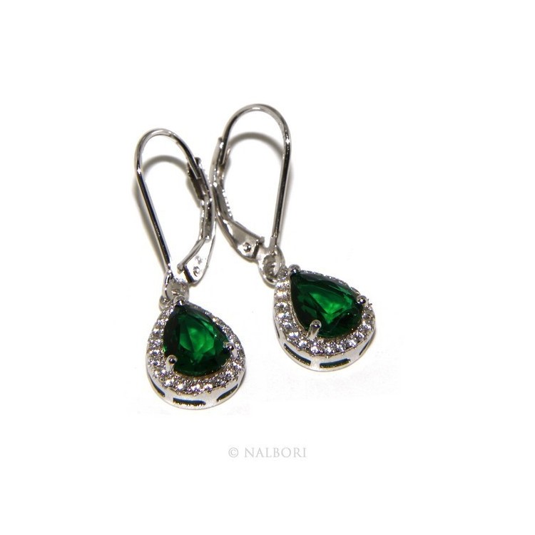 RMB|925: white zircon earrings woman point light green emerald drop fishhook Safety