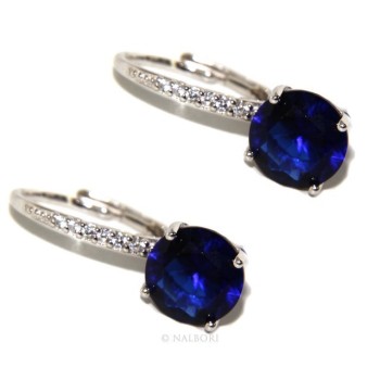 RMB|925: earrings zircon blue light point woman sapphire brilliant 8mm nun Safety