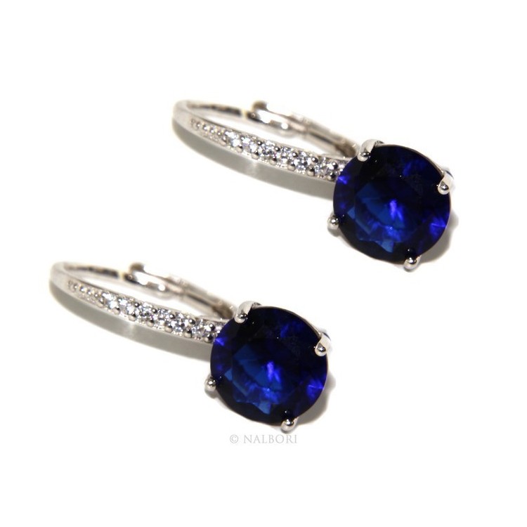 RMB|Argento 925 : orecchini donna punto luce zircone blu sapphire brillante 8mm monachella sicurezza