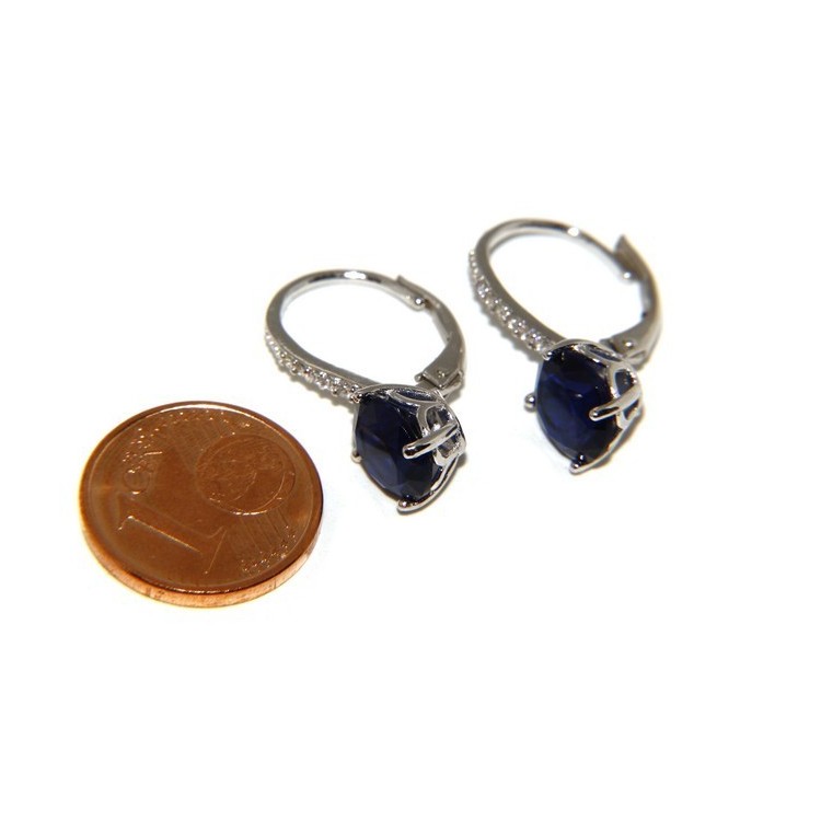 RMB|925: earrings zircon blue light point woman sapphire brilliant 8mm nun Safety