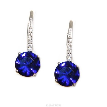 RMB|925: earrings zircon blue light point woman sapphire brilliant 8mm nun Safety