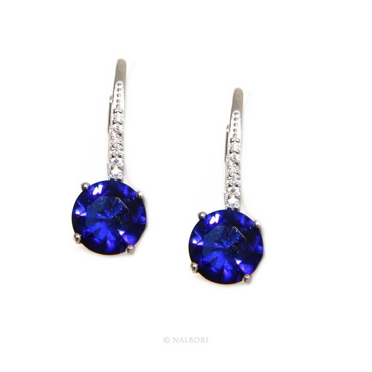 RMB|925: earrings zircon blue light point woman sapphire brilliant 8mm nun Safety