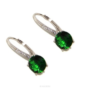 RMB|Argento 925 : orecchini donna punto luce zircone verde emerald brillante 8mm monachella sicurezza