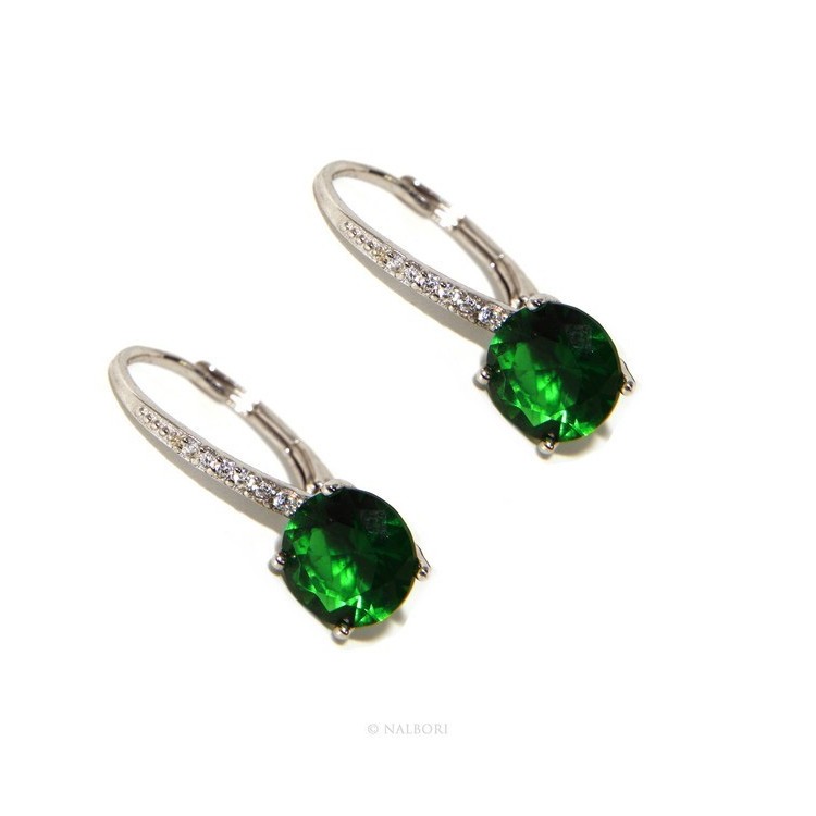 RMB|925: earrings zircon   light point woman green emerald brilliant 8mm nun Safety