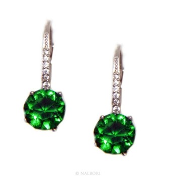 RMB|925: earrings zircon   light point woman green emerald brilliant 8mm nun Safety