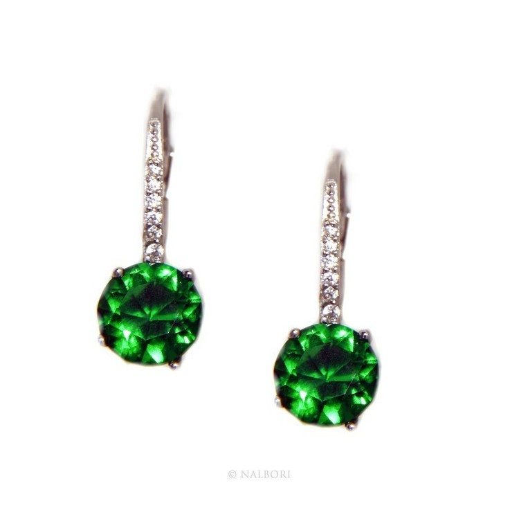 RMB|Argento 925 : orecchini donna punto luce zircone verde emerald brillante 8mm monachella sicurezza