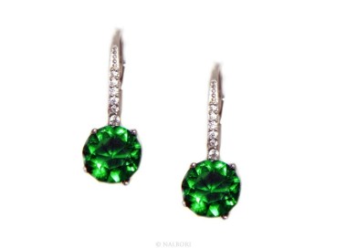 RMB|925: earrings zircon   light point woman green emerald brilliant 8mm nun Safety