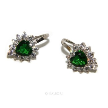 RMB|Argento 925 : orecchini donna punto luce zircone verde emerald bianco cuore monachella sicurezza