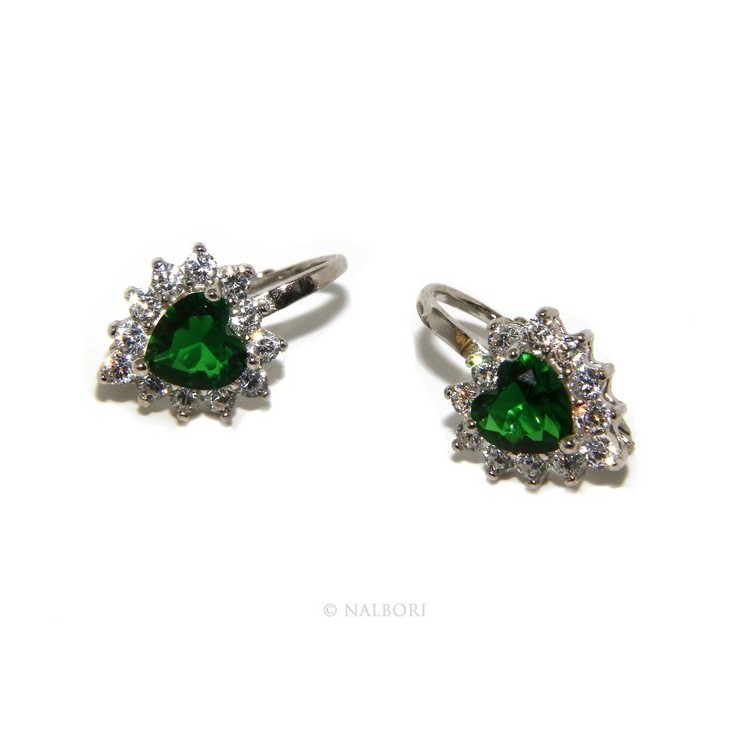 RMB|Argento 925 : orecchini donna punto luce zircone verde emerald bianco cuore monachella sicurezza