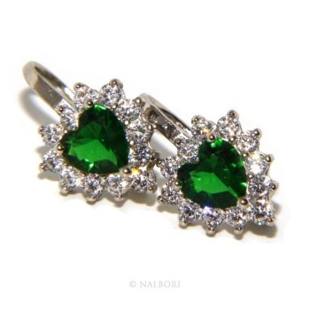 RMB|925: earrings woman point light emerald green zircon white heart nun Safety