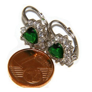 RMB|Argento 925 : orecchini donna punto luce zircone verde emerald bianco cuore monachella sicurezza