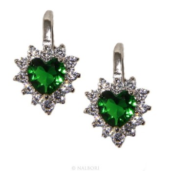 RMB|Argento 925 : orecchini donna punto luce zircone verde emerald bianco cuore monachella sicurezza