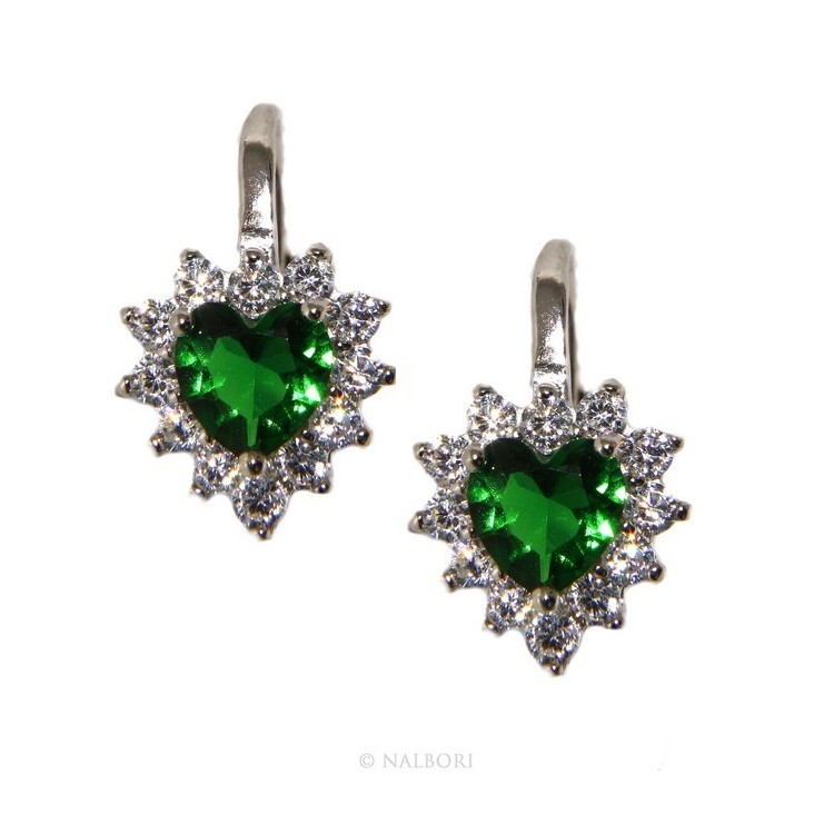 RMB|925: earrings woman point light emerald green zircon white heart nun Safety