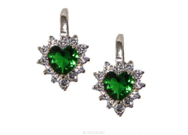 RMB|Argento 925 : orecchini donna punto luce zircone verde emerald bianco cuore monachella sicurezza