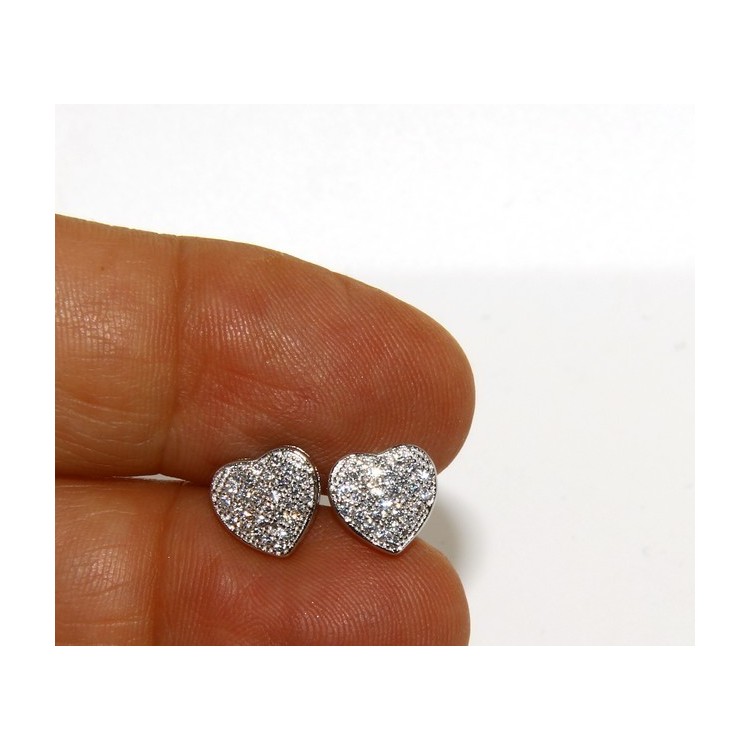 RMB|925: pair of earrings 9mm man woman button heart zirconia mircosetting